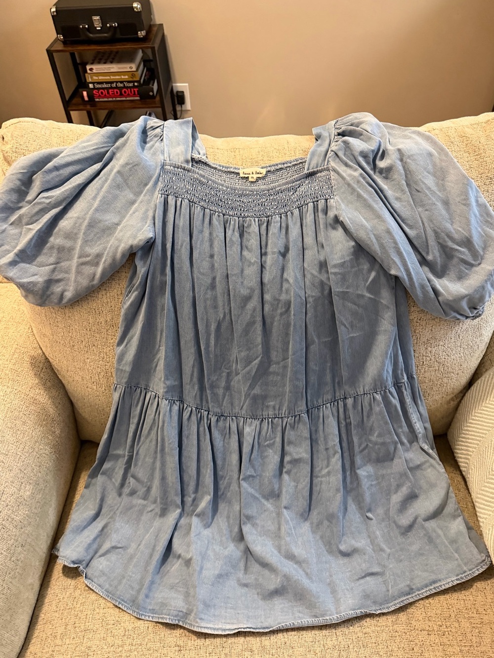 Super soft Aaron & Amber blue dress with puffy sleeves, size M